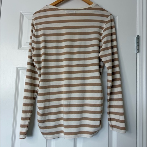 Coldwater Creek Women's Long Sleeve Striped Tan Cream Metallic Stripe Top Size L - Picture 7 of 13